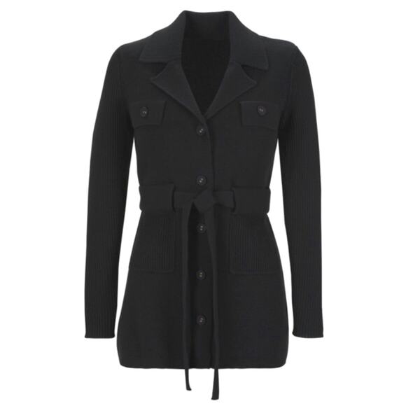 CAbi #6174 Women's Black Notched Lapel Collar Jackie Cardigan Sweater‎ Size L - Picture 1 of 12